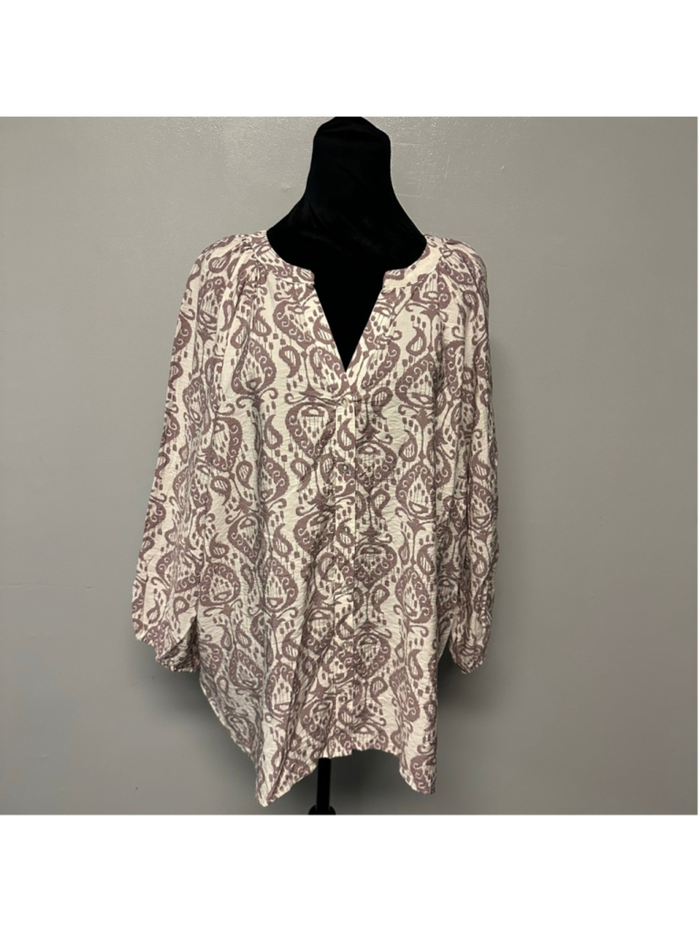 Fred David White Brown Ikat Print Peasant Blouse Women’s Size 3X